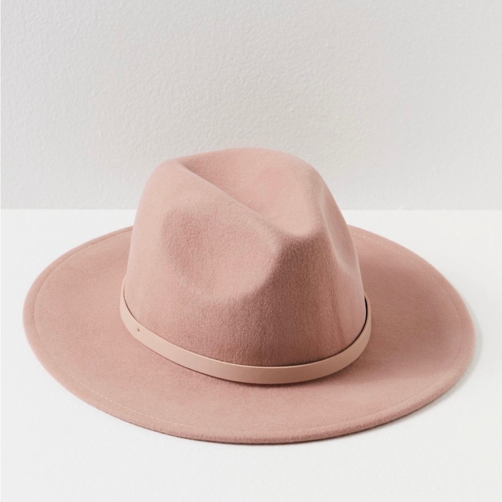Free People Blush Pink Wide Brim Felt Fedora